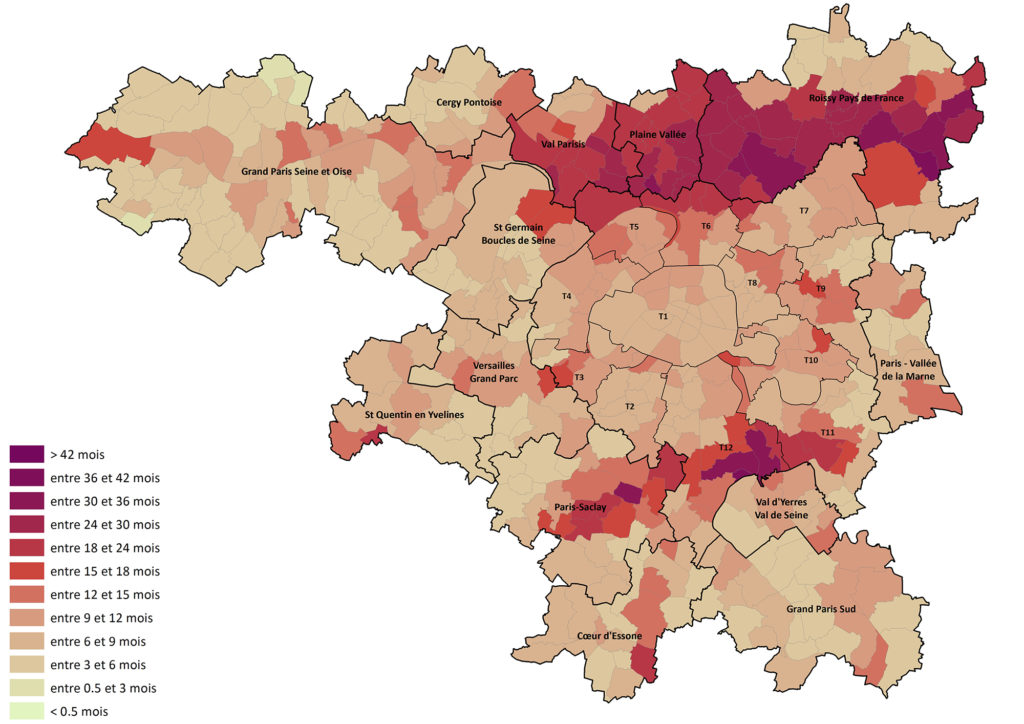 Number of healthy life-months lost per individual during a lifetime in the surroundings of Paris, France (2019)